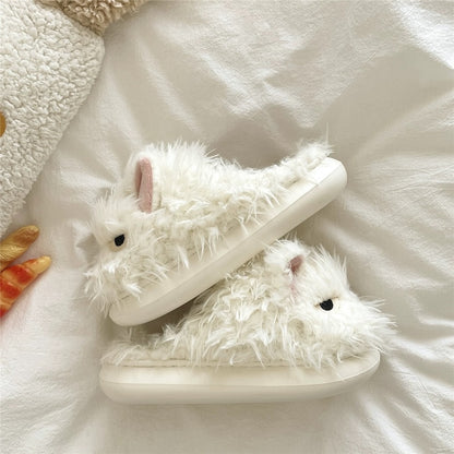 White winter plush expression cat slippers eva sole indoor house shoes