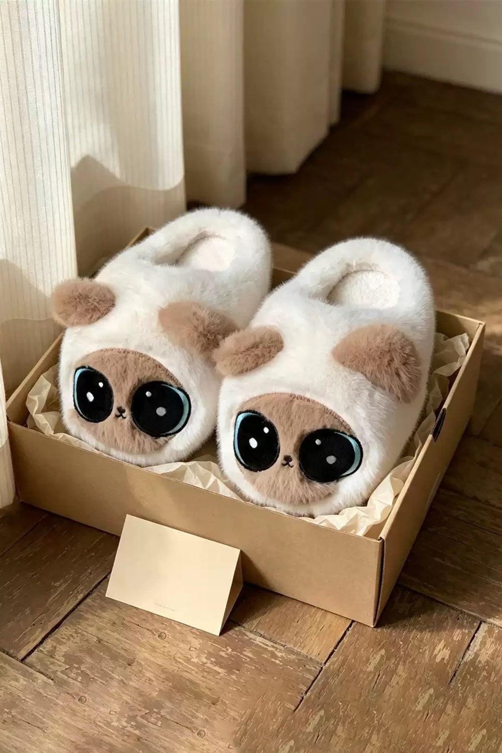 Cute white siamese cat slippers aesthetic warm plush house shoes