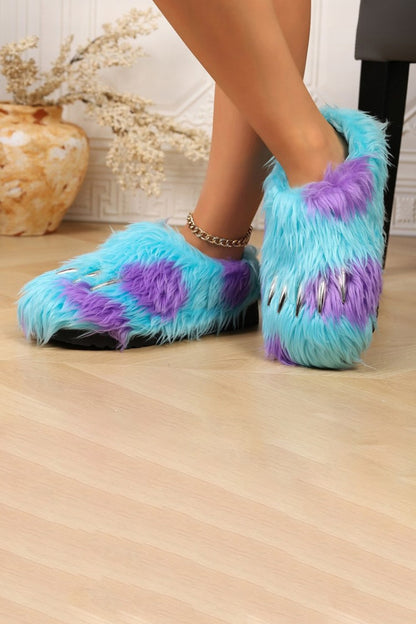 Winter cute blue monster claw slippers aesthetic warm plush house shoes