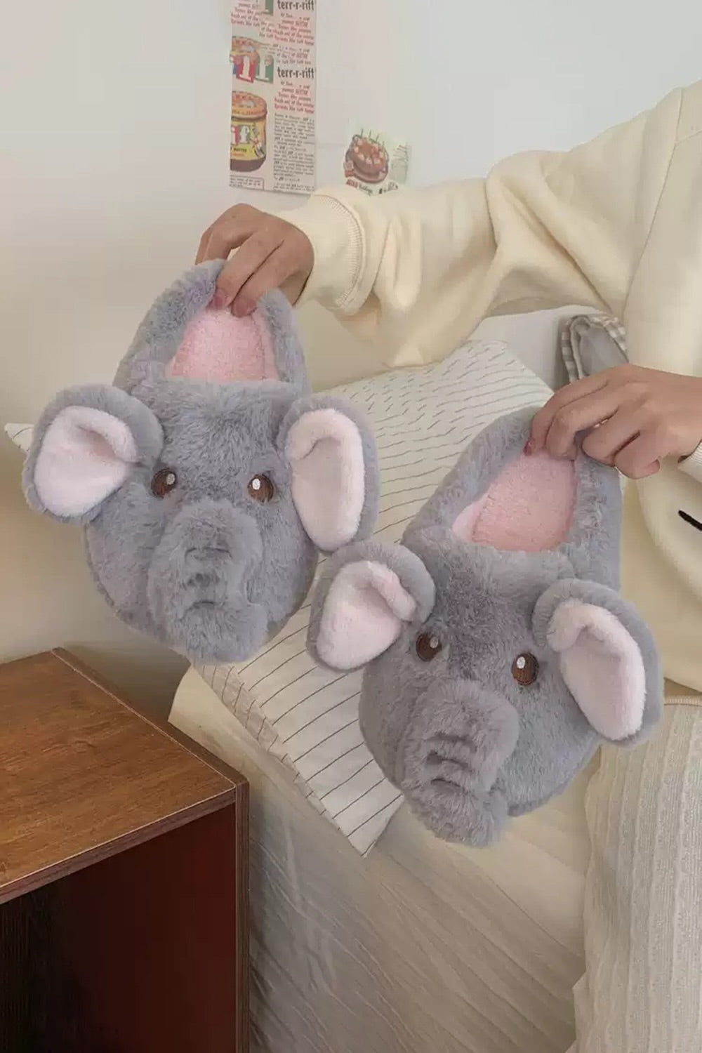 Winter cute grey elephant slippers aesthetic warm plush house shoes