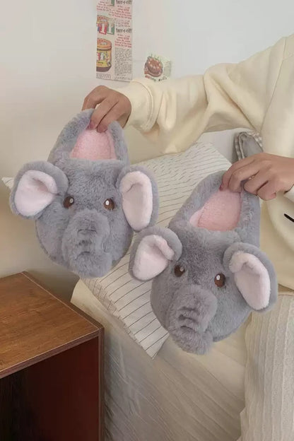 Winter cute grey elephant slippers aesthetic warm plush house shoes