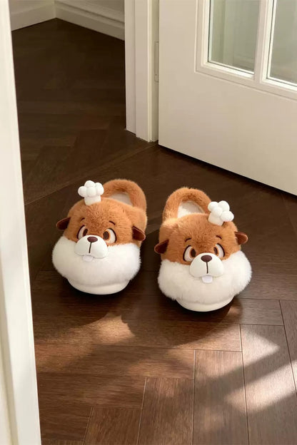 Brown Cute Groundhog House Shoes Aesthetic Warm Plush Slippers