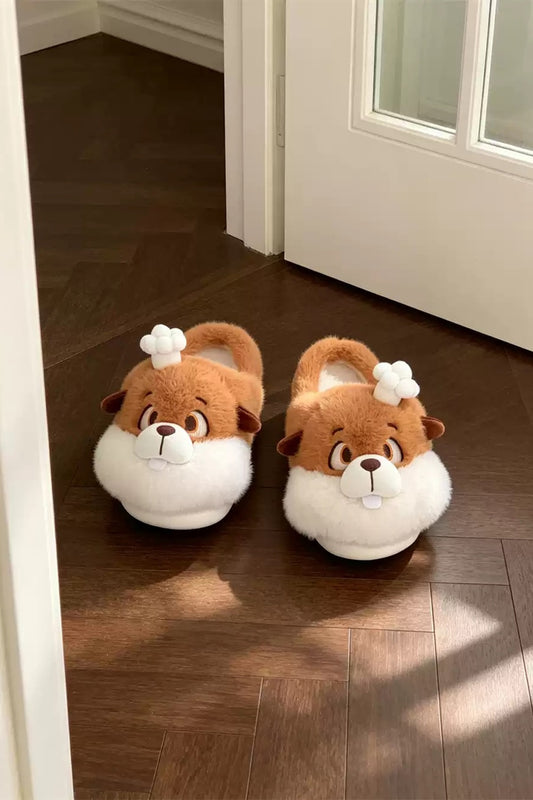 Brown Cute Groundhog House Shoes Aesthetic Warm Plush Slippers