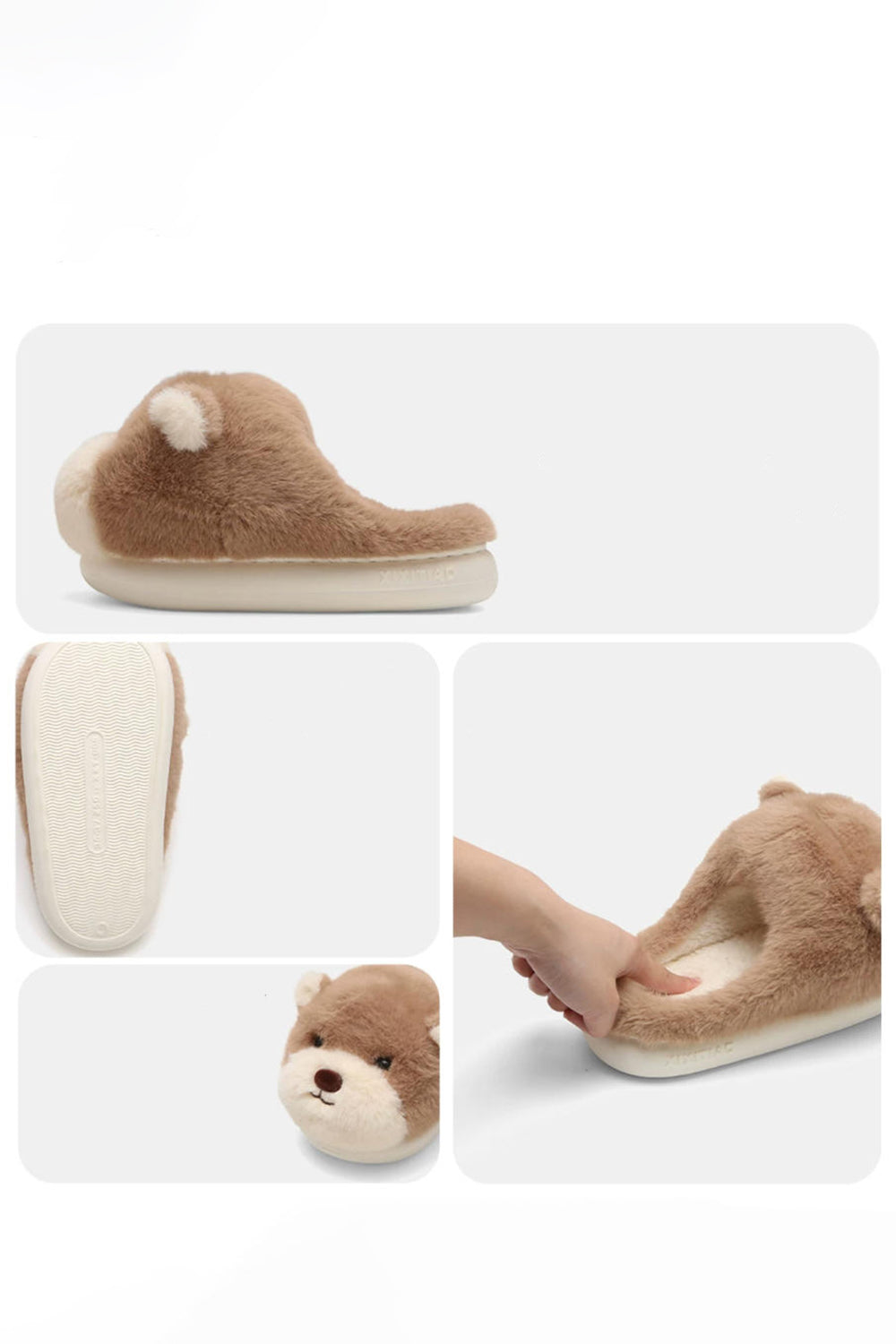 Winter Cute Light Brown Teddy Bear Slippers Aesthetic Warm Plush House Shoes