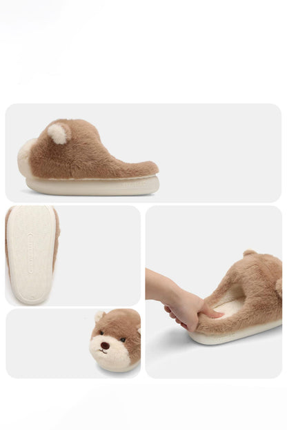 Winter Cute Light Brown Teddy Bear Slippers Aesthetic Warm Plush House Shoes