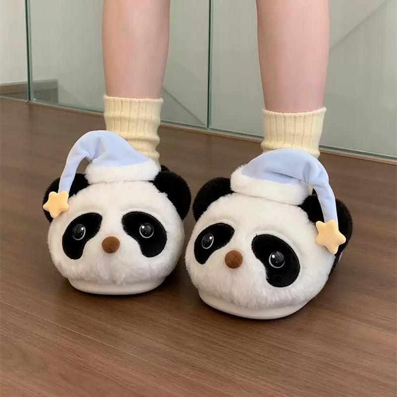 White winter sleeping hat cute panda slippers aesthetic warm plush house shoes
