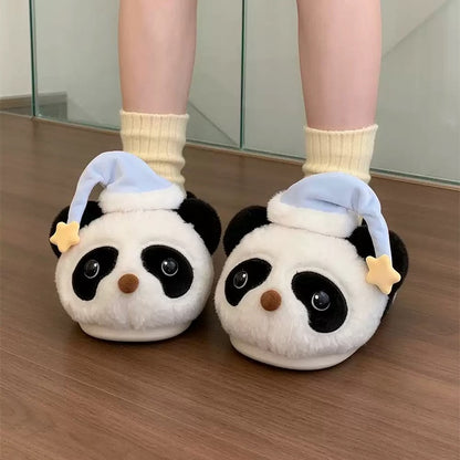 White winter sleeping hat cute panda slippers aesthetic warm plush house shoes