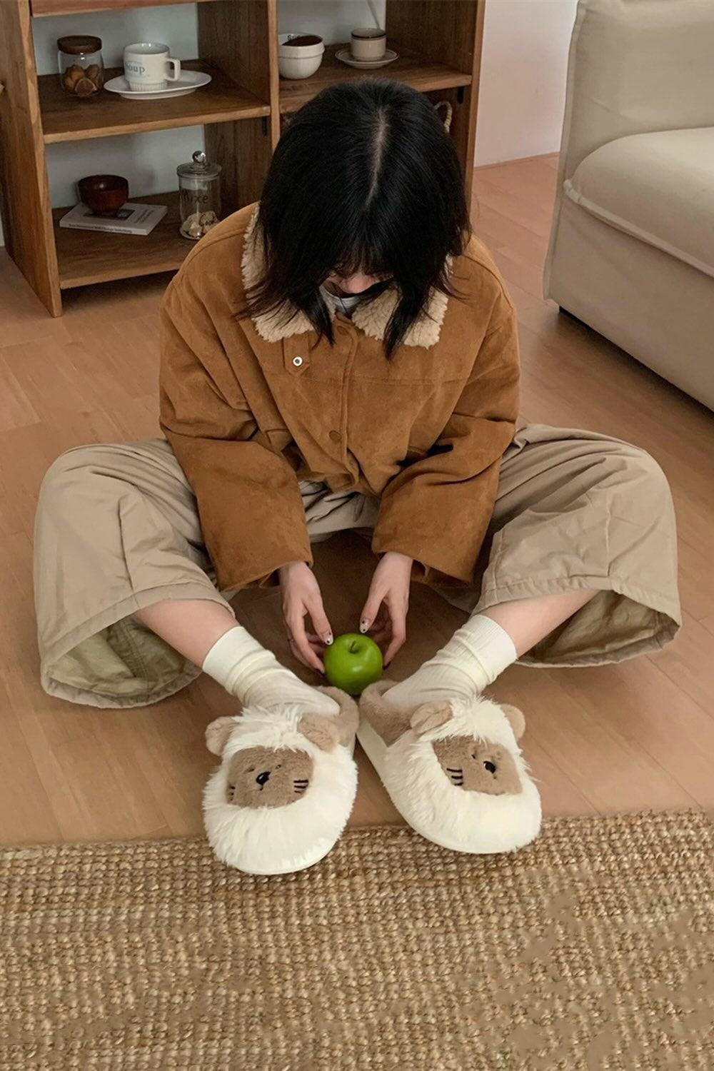 Winter Cute Yellow Lion Slippers Aesthetic Warm Plush House Shoes