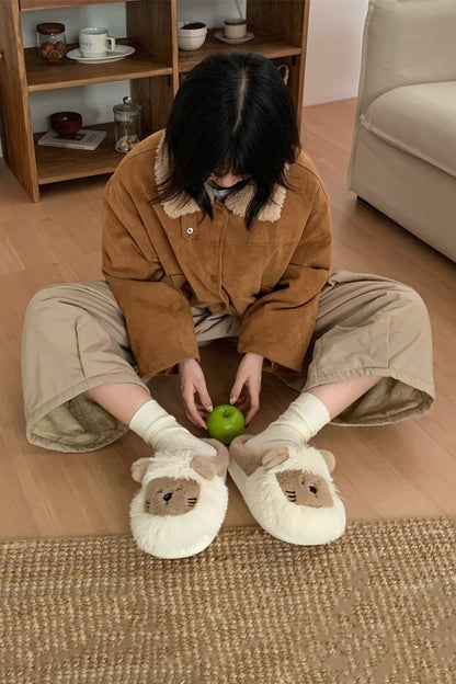 Winter Cute Yellow Lion Slippers Aesthetic Warm Plush House Shoes