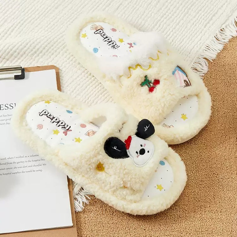 Yellow all seasons open toe plush dog slippers eva sole indoor shoes