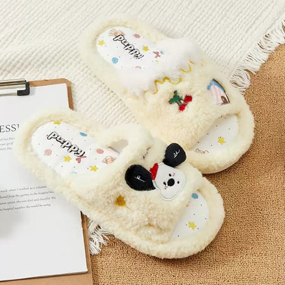 Yellow all seasons open toe plush dog slippers eva sole indoor shoes