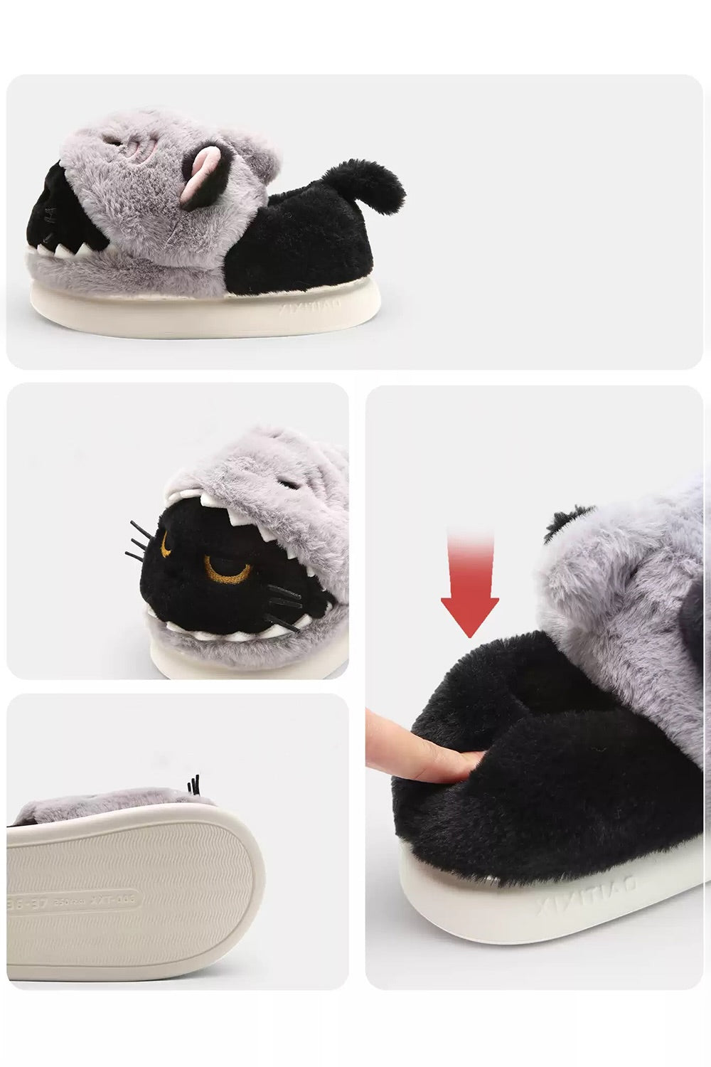 Winter Cute Black Shark Cat Slippers Aesthetic Warm Plush House Shoes