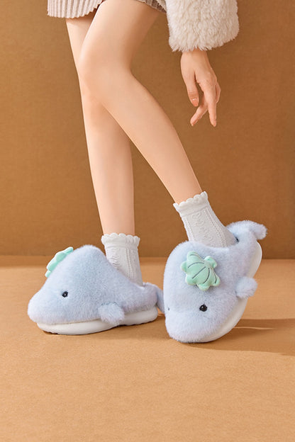Winter cute blue dolphin slippers aesthetic warm plush house shoes