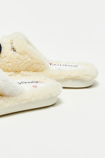 Cute Open Toe Big Ear Dog Slippers Aesthetic Warm Plush House Shoes