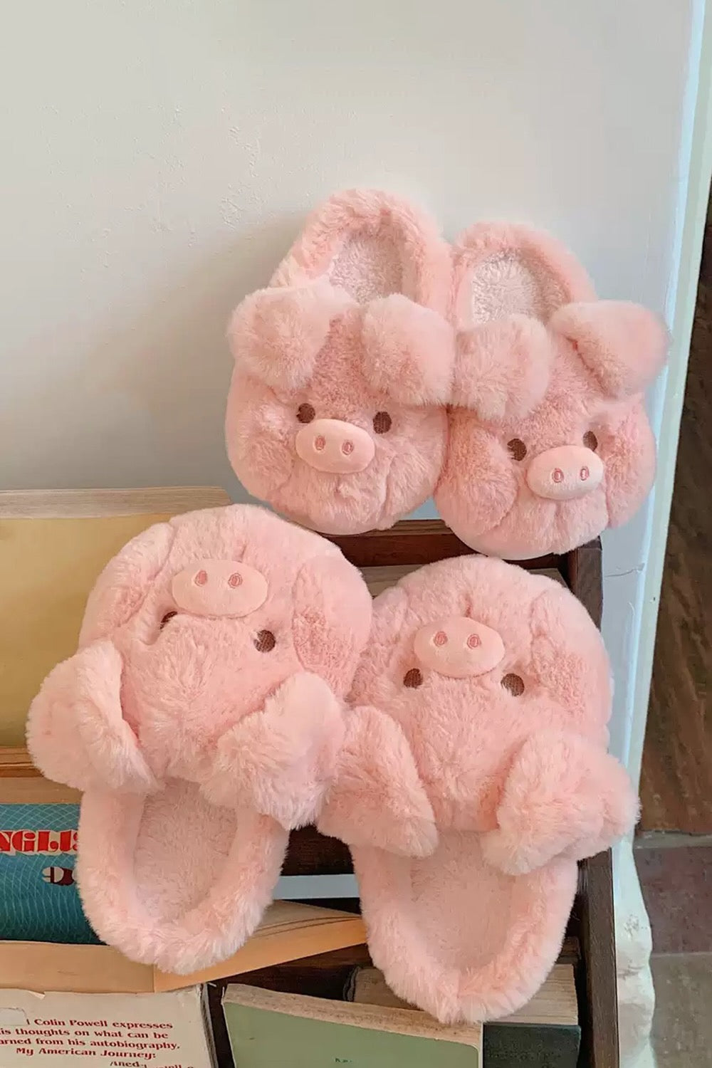 Winter cute pink pig slippers aesthetic warm plush house shoes