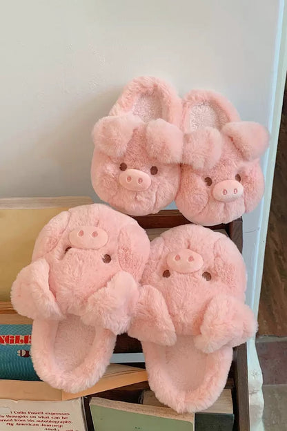 Winter cute pink pig slippers aesthetic warm plush house shoes