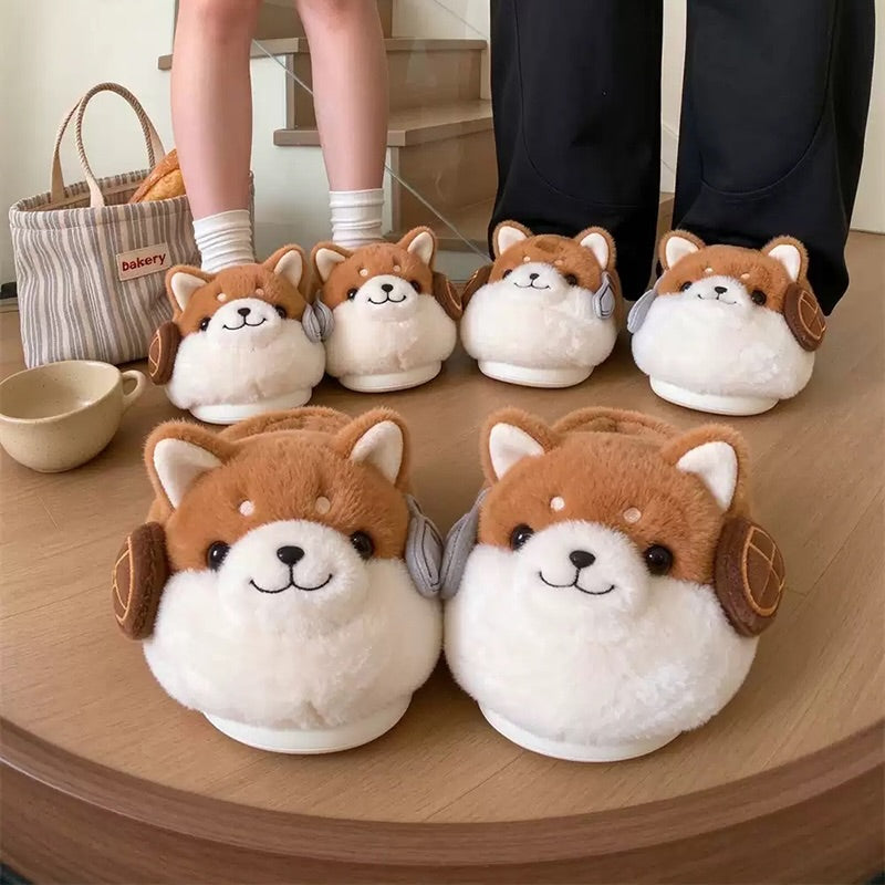 Brown winter cute closed back dog slippers aesthetic warm plush house shoes