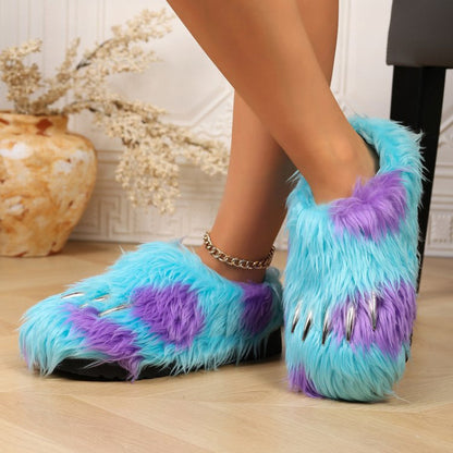 Blue winter blue purple y2k claw slippers faux fur pvc sole indoor outdoor shoes