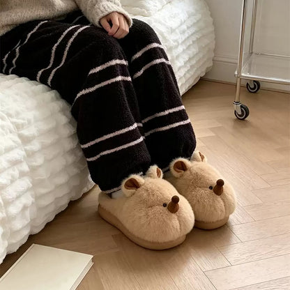 Brown winter cute long nose bear slippers aesthetic warm plush house shoes