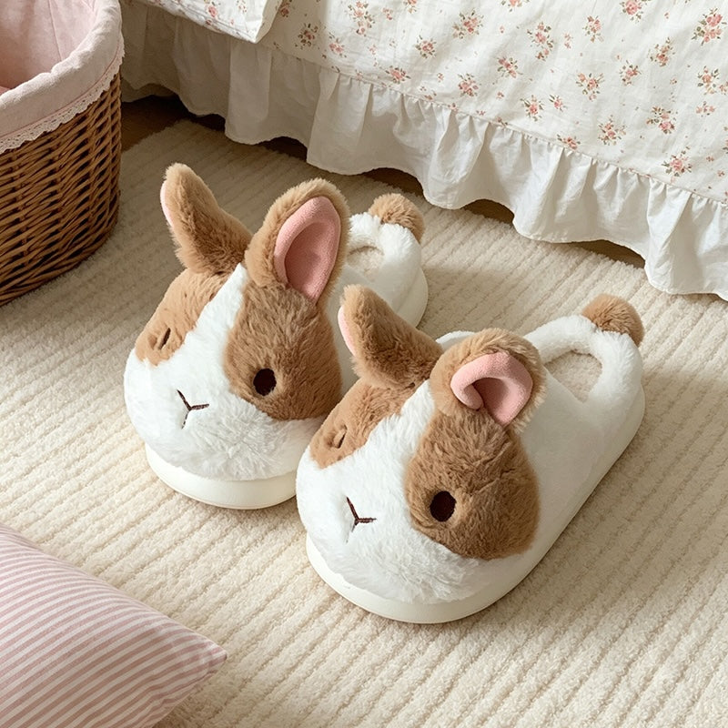Winter cute long ear fluffy bunny slippers aesthetic warm plush house shoes