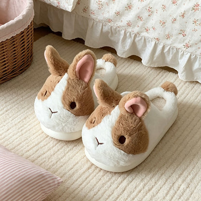 Winter cute long ear fluffy bunny slippers aesthetic warm plush house shoes