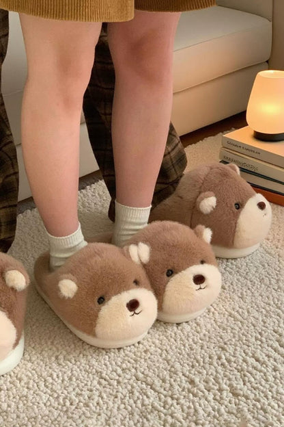 Winter Cute Light Brown Teddy Bear Slippers Aesthetic Warm Plush House Shoes