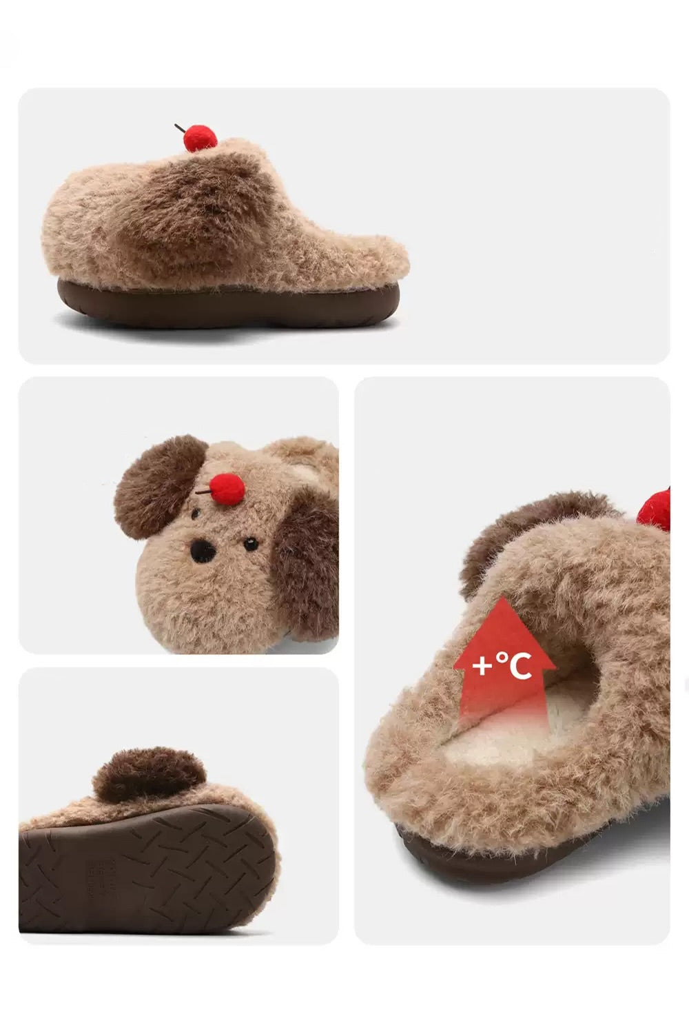Winter Cute Brown Teddy Dog Slippers Aesthetic Warm Plush House Shoes