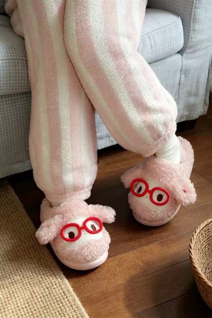 Pink winter cute sheep slippers aesthetic warm plush house shoes