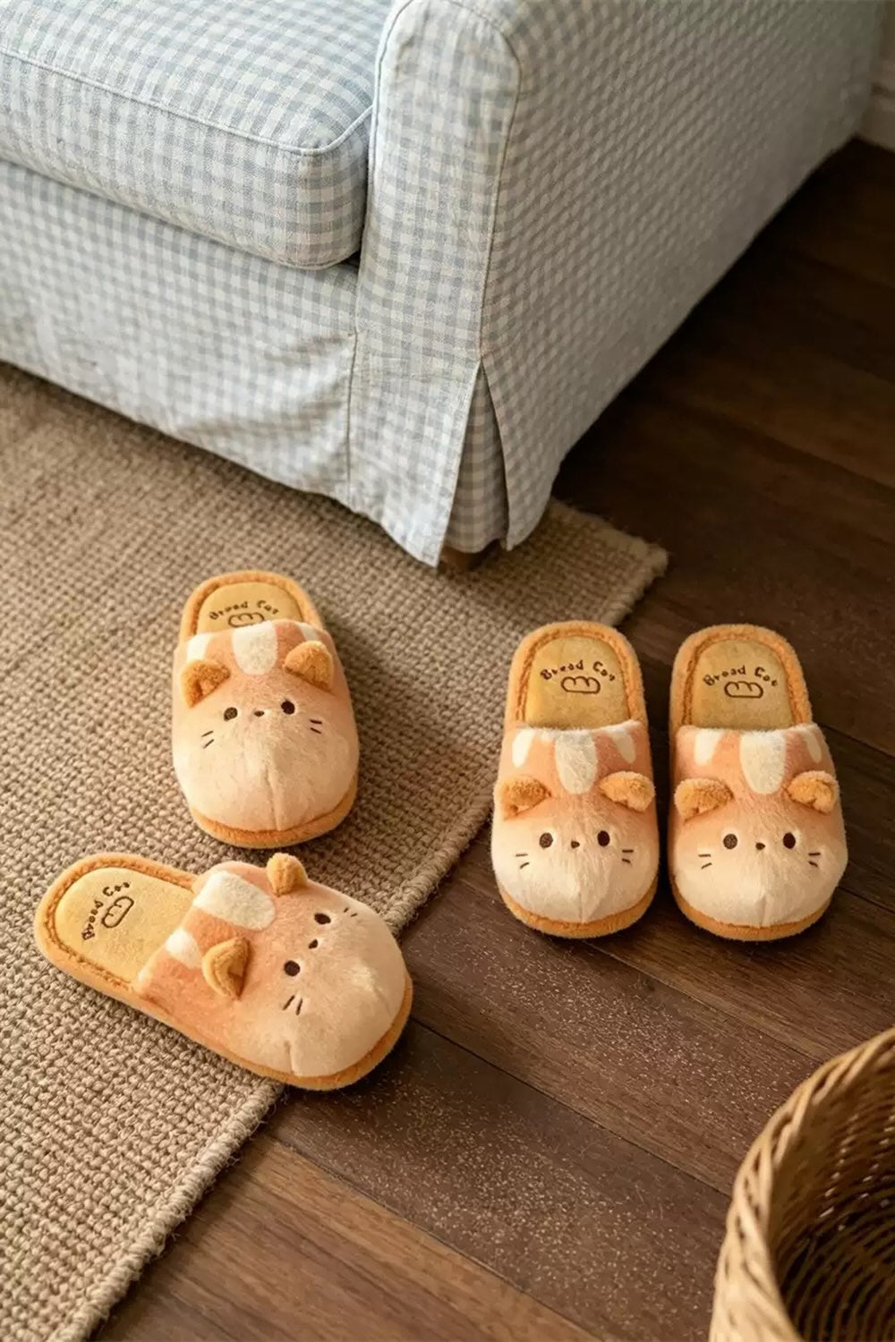 Winter cute yellow bread cat slippers aesthetic warm plush house shoes