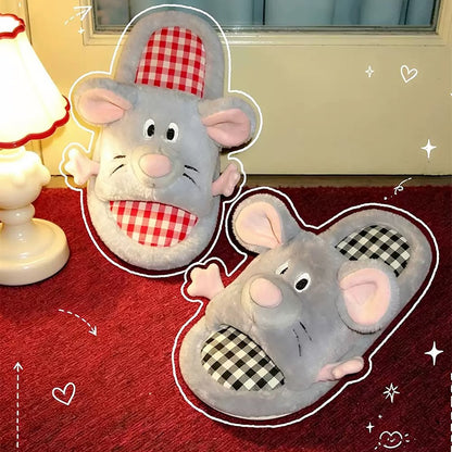 Sky blue all season open toe plush mouse slippers eva sole indoor shoes