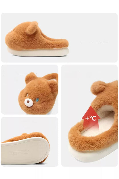 Winter Cute Brown Teddy Bear Slippers Aesthetic Warm Plush House Shoes
