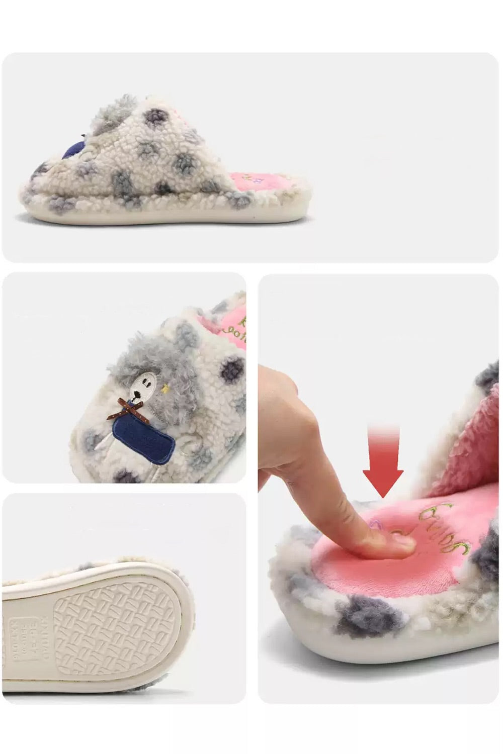 Winter Cute White Patch Curly Sheep Slippers Aesthetic Warm Plush House Shoes