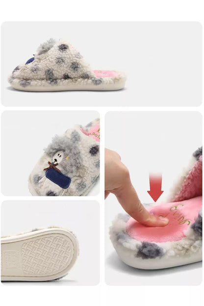 Winter Cute White Patch Curly Sheep Slippers Aesthetic Warm Plush House Shoes