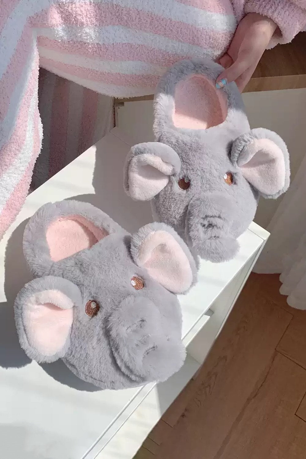 Winter cute grey elephant slippers aesthetic warm plush house shoes