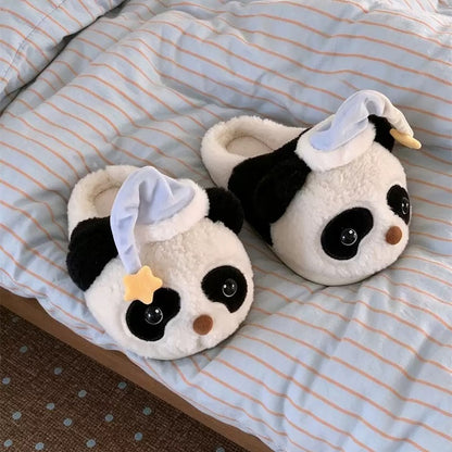 White winter sleeping hat cute panda slippers aesthetic warm plush house shoes