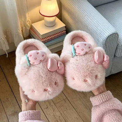 Pink winter cute strawberry hello kt cat slippers aesthetic warm plush house shoes