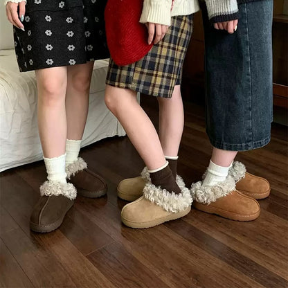 Winter Cozy Faux Suede Slippers Aesthetic Warm Fluffy House Shoes