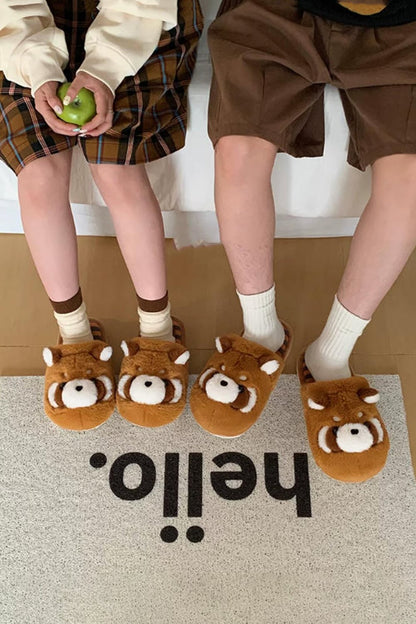 Winter Cute Brown Raccoon Slippers Aesthetic Warm Plush House Shoes