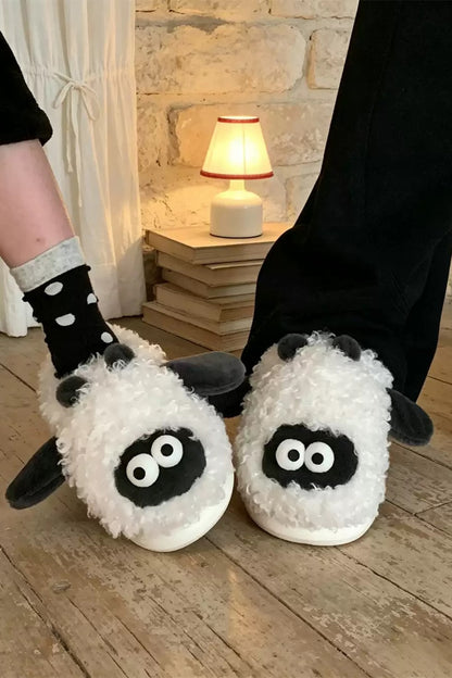 Winter cute white sheep slippers aesthetic warm plush house shoes