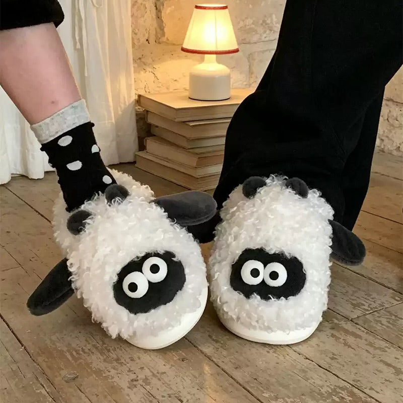 White winter cute big eye sheep slippers aesthetic warm plush house shoes