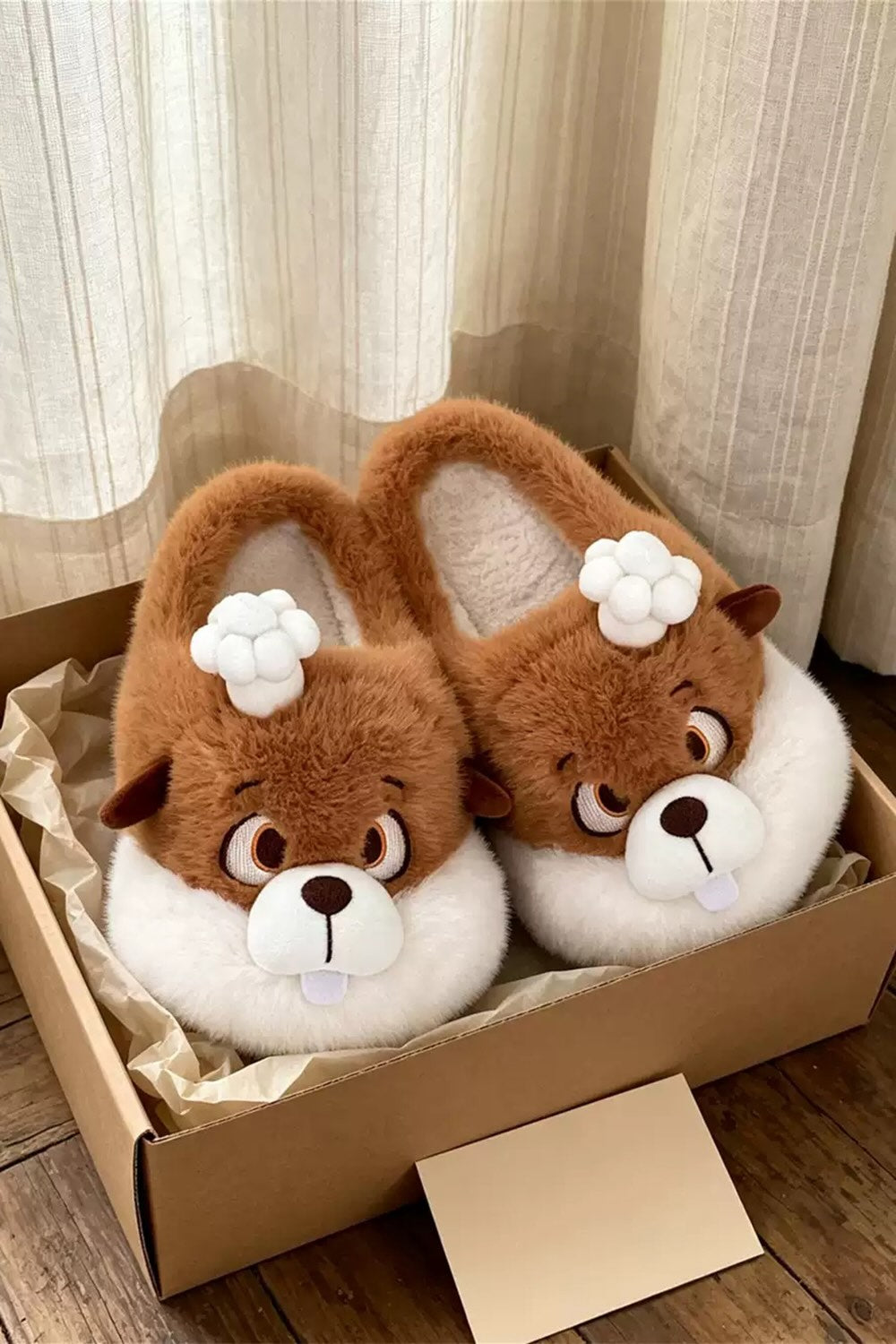 Brown Cute Groundhog House Shoes Aesthetic Warm Plush Slippers
