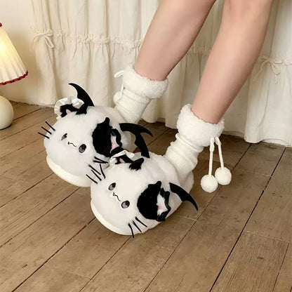 White winter cute bat cat slippers aesthetic warm plush house shoes