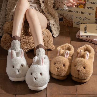 winter Brown cute closed back bunny slippers aesthetic plush house shoes