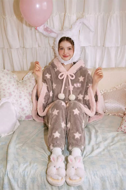 Cute White Rabbit Slippers Aesthetic Warm Plush Bunny House Shoes