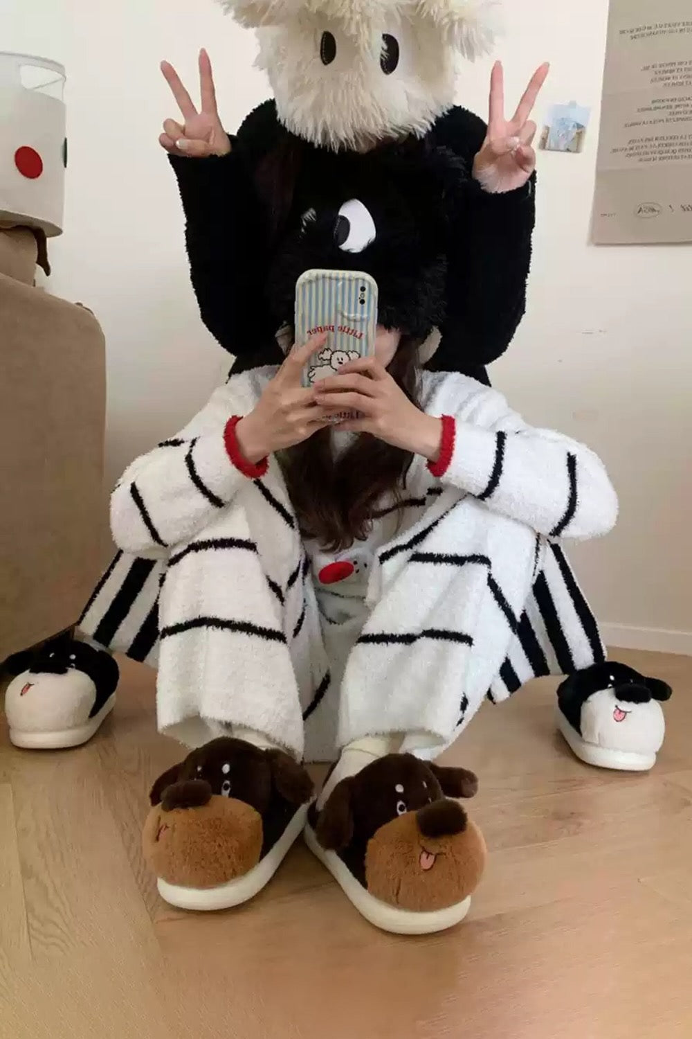 Brown winter cute dachshund dog slippers aesthetic warm plush house shoes