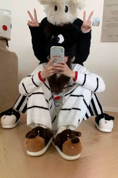 Brown winter cute dachshund dog slippers aesthetic warm plush house shoes
