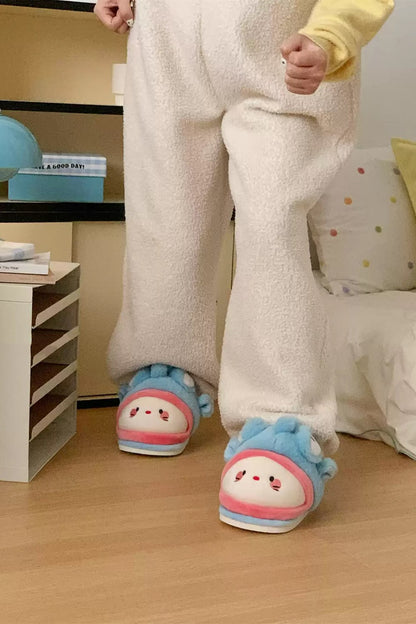 Winter Cute Blue Ugly Fish Slippers Aesthetic Warm Plush House Shoes
