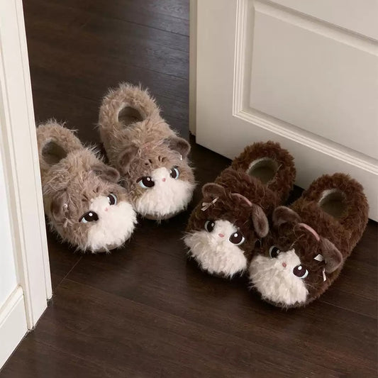 Winter Cute Closed Back Cat Slippers Aesthetic Warm Plush House Shoes