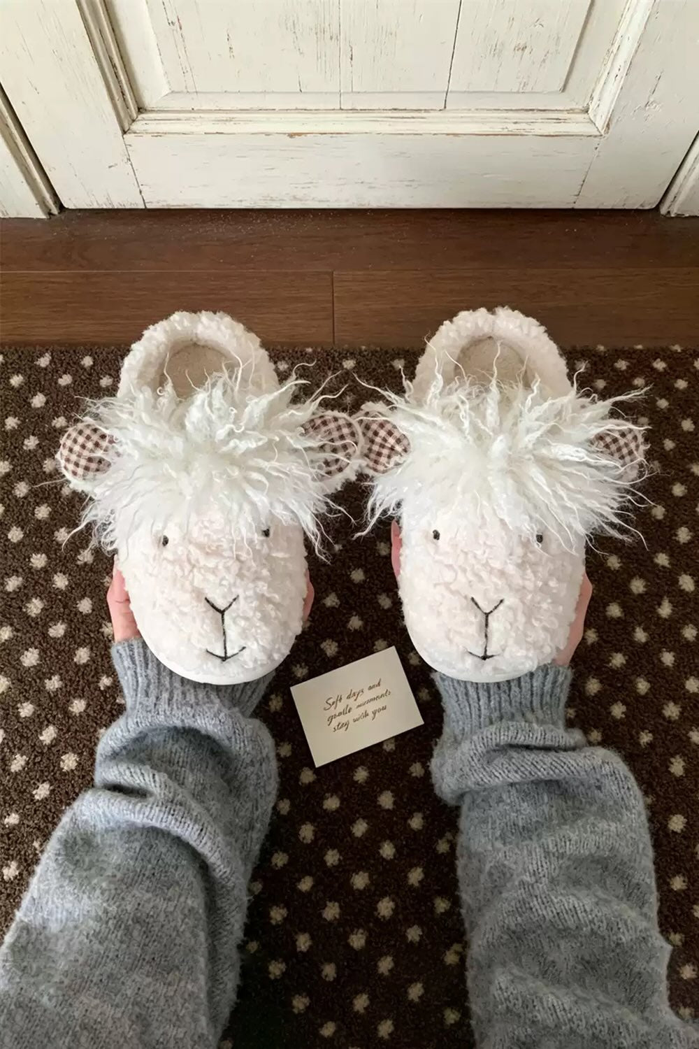 Winter Cute White Shaggy Sheep Slippers Aesthetic Warm Plush House Shoes