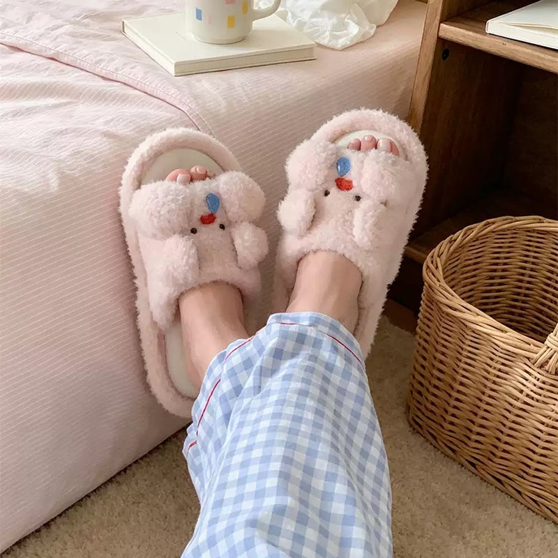 Pink all seasons plush snot pig slippers eva sole indoor shoes